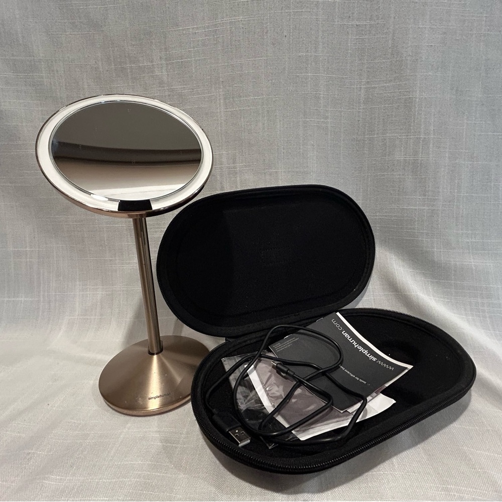 Silver and Black Makeup Mirror with Case